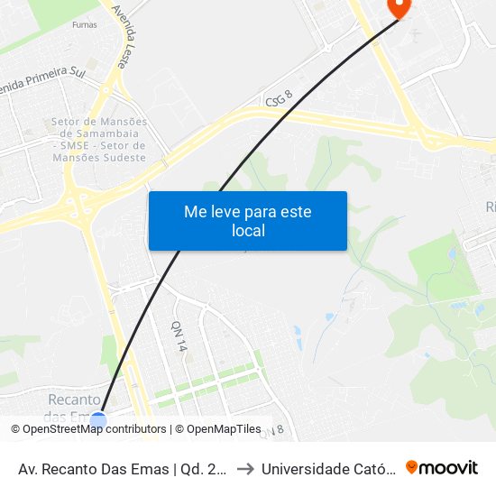 Av. Recanto Das Emas | Qd. 201 (Drogaria Rosário) to Universidade Católica De Brasília map