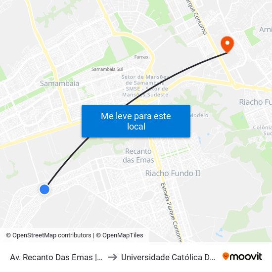 Av. Recanto Das Emas | Qd. 109 to Universidade Católica De Brasília map