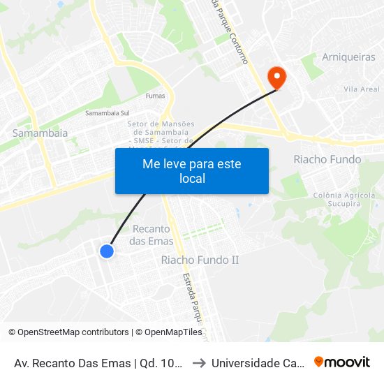 Av. Recanto Das Emas | Qd. 104 (Restaurante Comunitário) to Universidade Católica De Brasília map