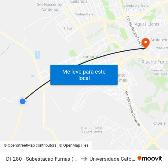 Df-280 - Subestacao Furnas (Sentido Santo Antonio) to Universidade Católica De Brasília map