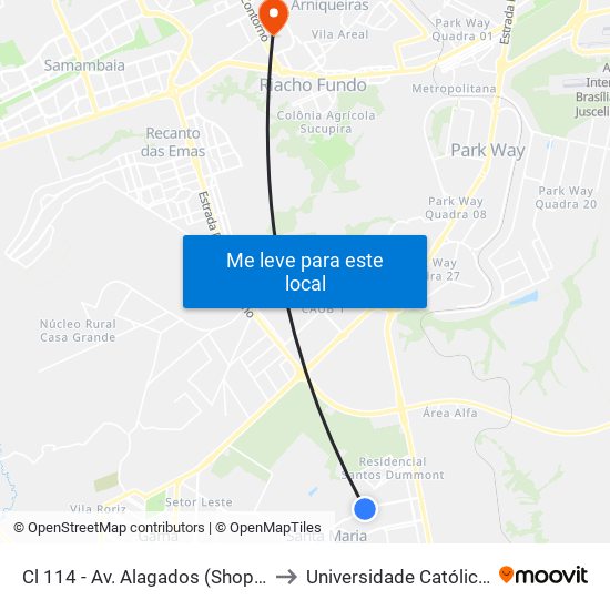 Cl 114 - Av. Alagados (Shopping/Delegacia) to Universidade Católica De Brasília map