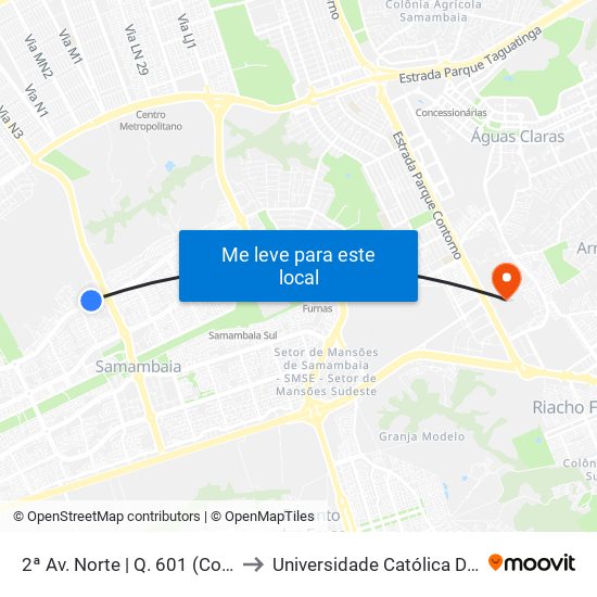 2ª Av. Norte | Q. 601 (Colégio Cci) to Universidade Católica De Brasília map