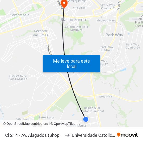 Cl 214 - Av. Alagados (Shopping/Delegacia) to Universidade Católica De Brasília map