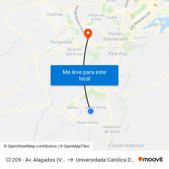 Cl 209 - Av. Alagados (Vivendas) to Universidade Católica De Brasília map