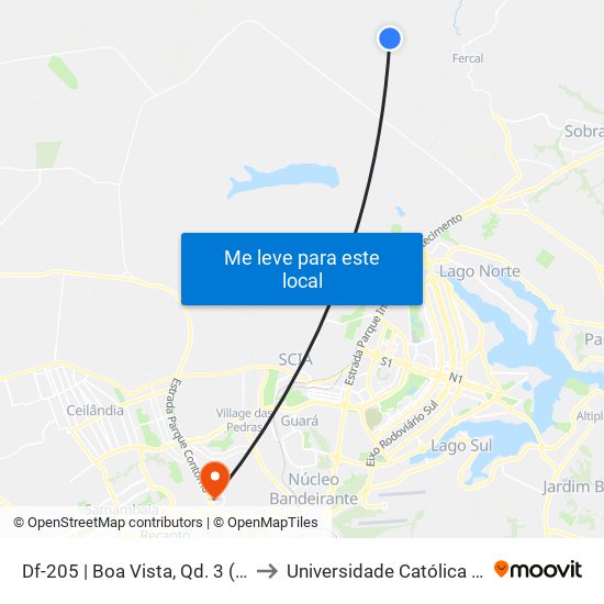 Df-205 | Boa Vista, Qd. 3 (2ª Entrada) to Universidade Católica De Brasília map