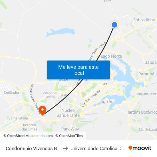 Condomínio  Vivendas Bela Vista to Universidade Católica De Brasília map