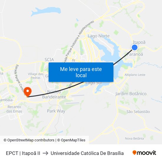 EPCT | Itapoã II to Universidade Católica De Brasília map