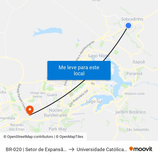 BR-020 | Setor de Expansão Econômica to Universidade Católica De Brasília map