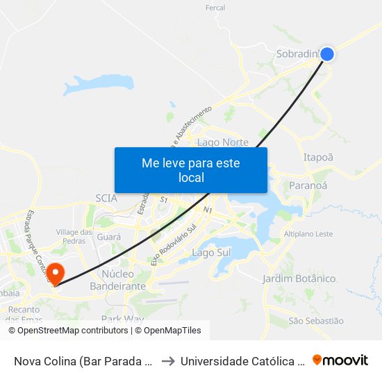 Nova Colina (Bar Parada Obrigatória) to Universidade Católica De Brasília map