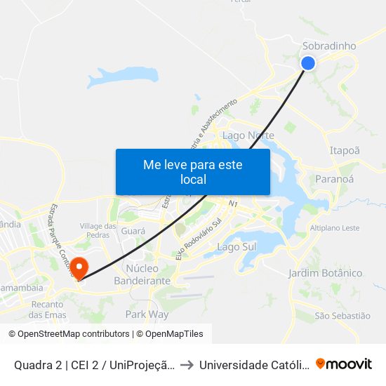 Quadra 2 | CEI 2 / UniProjeção (Balão do Posto) to Universidade Católica De Brasília map