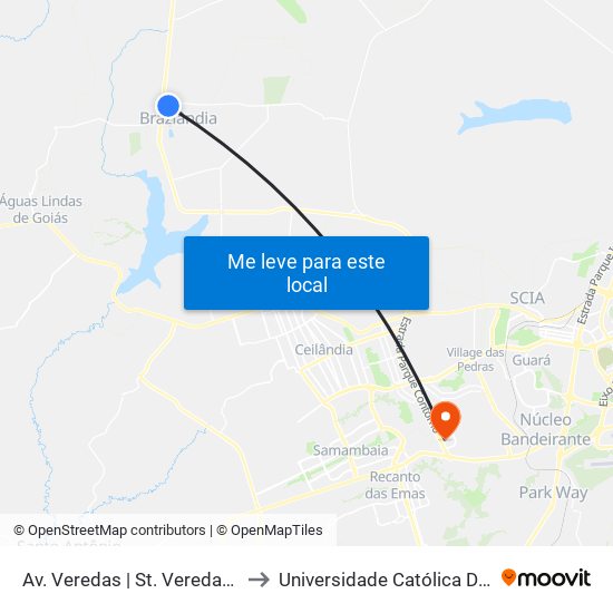 Av. Veredas | St. Veredas, Qd. 3/5 to Universidade Católica De Brasília map