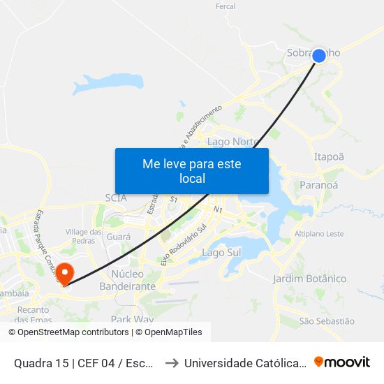 Quadra 15 | CEF 04 / Escola Classe 04 to Universidade Católica De Brasília map