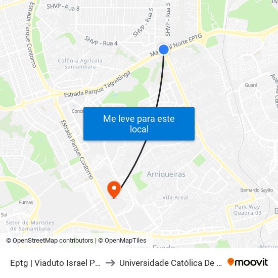 Eptg | Viaduto Israel Pinheiro to Universidade Católica De Brasília map