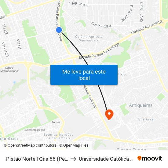 Pistão Norte | Qna 56 (Pentecostes) to Universidade Católica De Brasília map