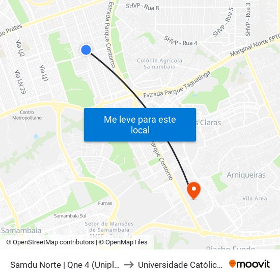 Samdu Norte | Qne 4 (Uniplan / Vivendas) to Universidade Católica De Brasília map