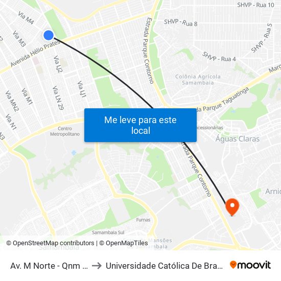 Av. M Norte - Qnm 34 to Universidade Católica De Brasília map