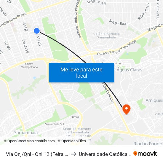Via Qnj/Qnl - Qnl 12 (Feira Permanente) to Universidade Católica De Brasília map