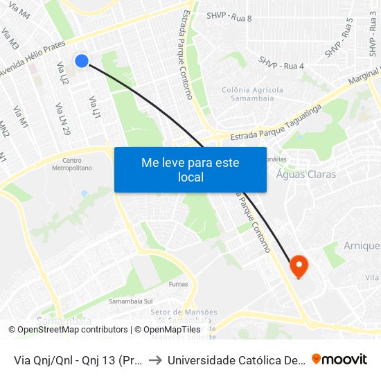 Via Qnj/Qnl - Qnj 13 (Projeção) to Universidade Católica De Brasília map