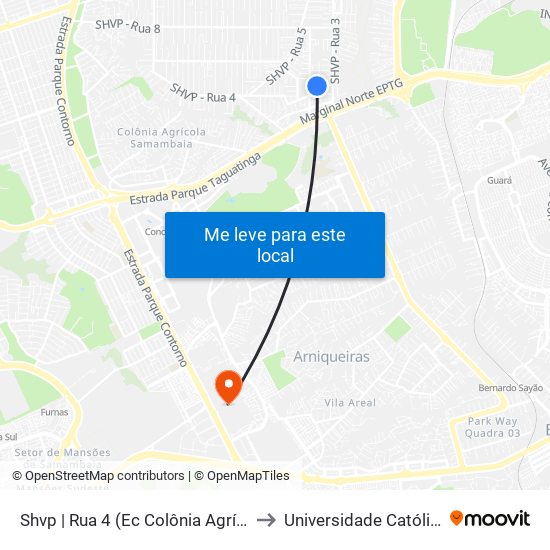 Shvp | Rua 4 (Ec Colônia Agrícola Vicente Pires) to Universidade Católica De Brasília map