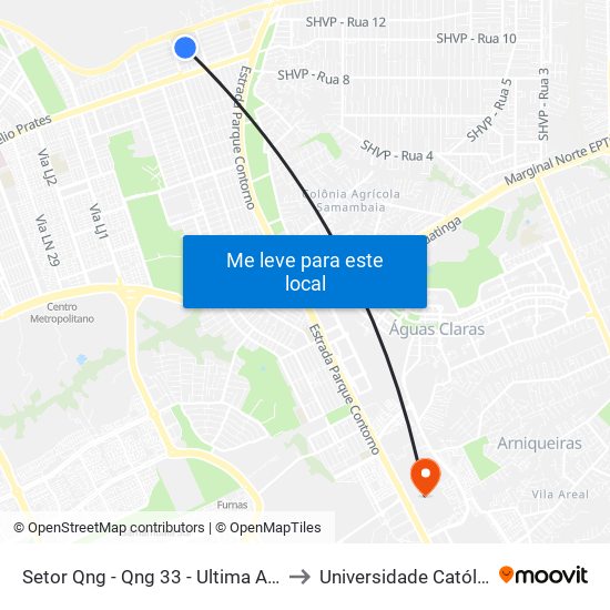 Setor Qng - Qng 33 - Ultima Antes Do Taguacenter to Universidade Católica De Brasília map