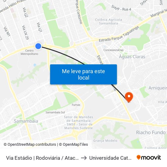 Via Estádio | Rodoviária / Atacadão / DCA II / Estádio to Universidade Católica De Brasília map
