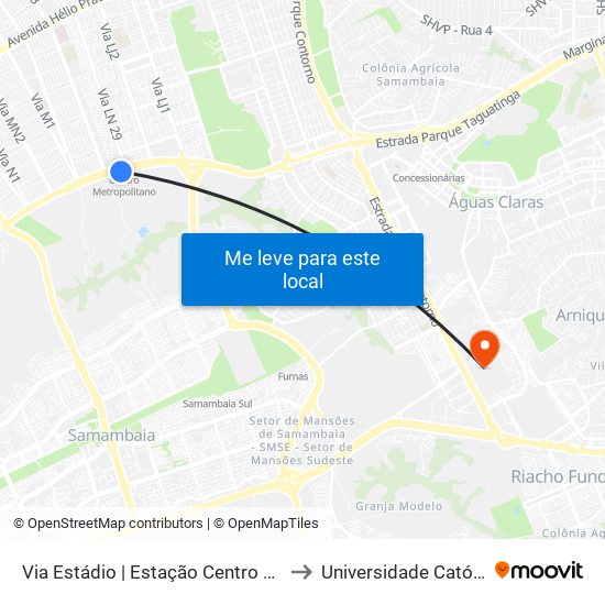 Via Estádio | Estação Centro Metropolitano / Detran to Universidade Católica De Brasília map