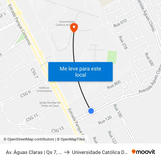 Av. Águas Claras | Qs 7, Rua 800 to Universidade Católica De Brasília map