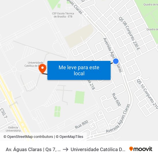 Av. Águas Claras | Qs 7, Rua 400 to Universidade Católica De Brasília map