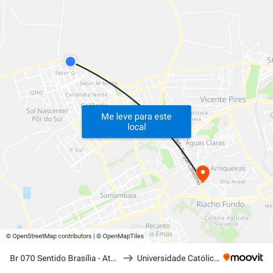 Br 070 Sentido Brasília - Atacadão Dia A Dia to Universidade Católica De Brasília map