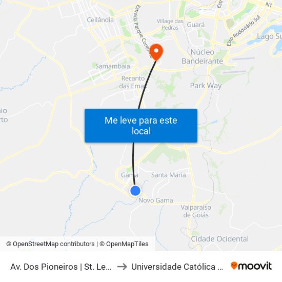 Av. Dos Pioneiros | St. Leste, Qd. 32 to Universidade Católica De Brasília map