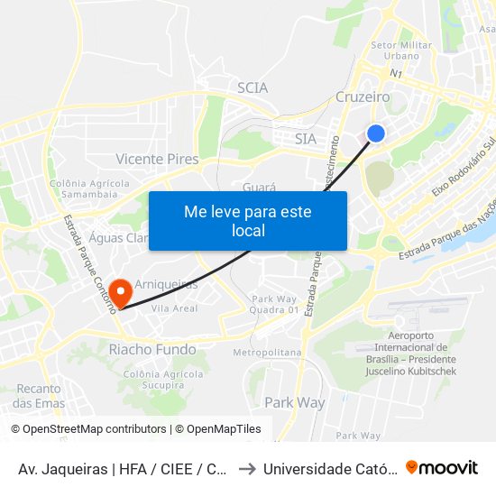 Av. Jaqueiras | HFA / CIEE / Centro Clínico Sudoeste to Universidade Católica De Brasília map