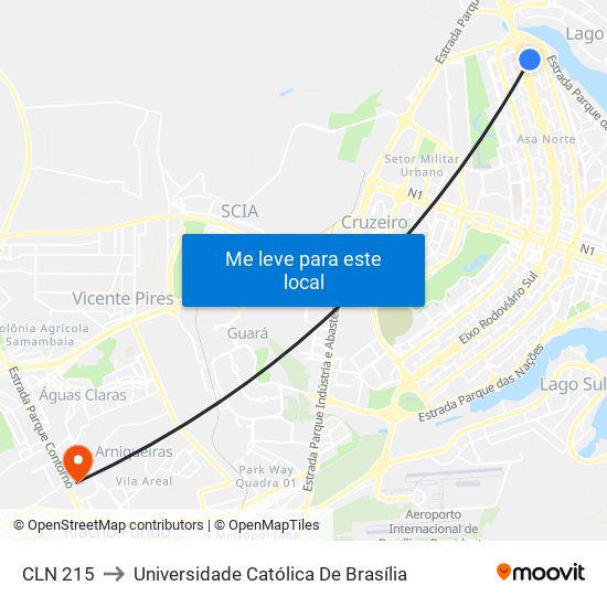 CLN 215 to Universidade Católica De Brasília map