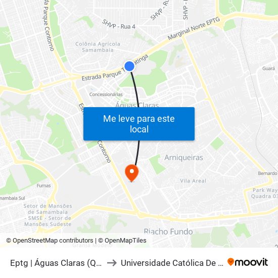 Eptg | Águas Claras (Qd. 107) to Universidade Católica De Brasília map