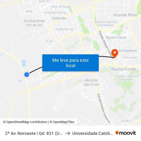 2ª Av. Noroeste | Qd. 831 (Ubs N° 11 / EC 831) to Universidade Católica De Brasília map