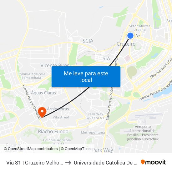 Via S1 | Cruzeiro Velho / Smu to Universidade Católica De Brasília map