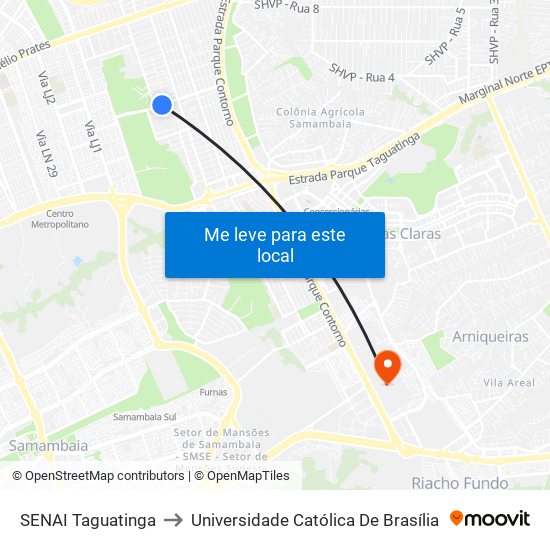 SENAI Taguatinga to Universidade Católica De Brasília map