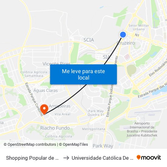 Shopping Popular de Brasília to Universidade Católica De Brasília map