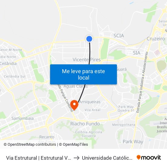 Via Estrutural | Estrutural Vidros (Rua 03) to Universidade Católica De Brasília map