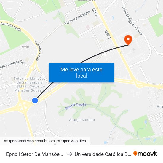 Epnb | Setor De Mansões (Qd. 17) to Universidade Católica De Brasília map