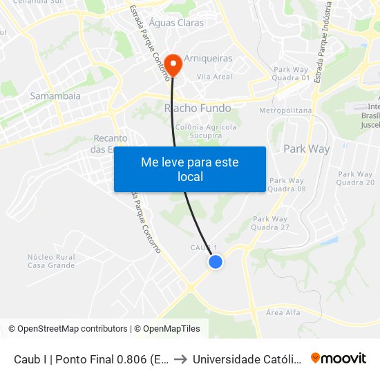 Caub I | Ponto Final 0.806 (Estação Brt Caub) to Universidade Católica De Brasília map