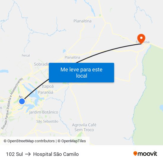 102 Sul to Hospital São Camilo map