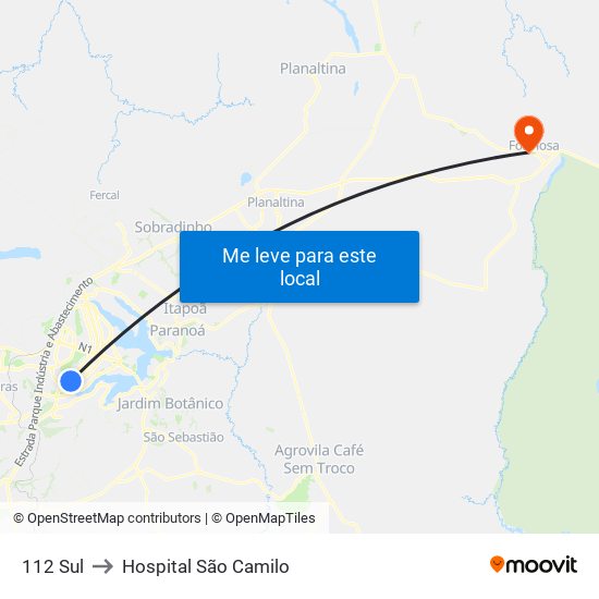 112 Sul to Hospital São Camilo map