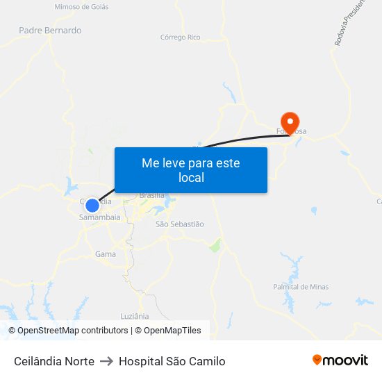 Ceilândia Norte to Hospital São Camilo map