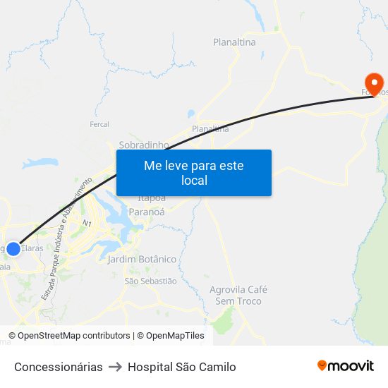 Concessionárias to Hospital São Camilo map