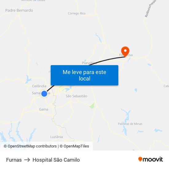 Furnas to Hospital São Camilo map