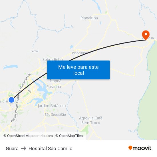 Guará to Hospital São Camilo map