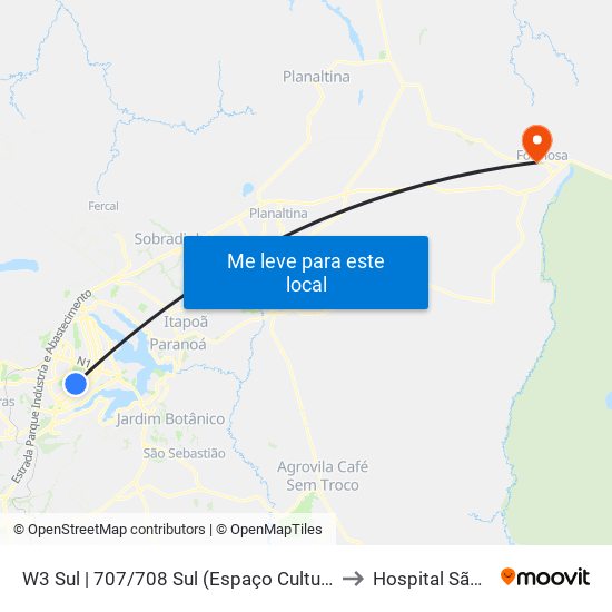 W3 Sul | 707/708 Sul (Espaço Cultural Renato Russo) to Hospital São Camilo map