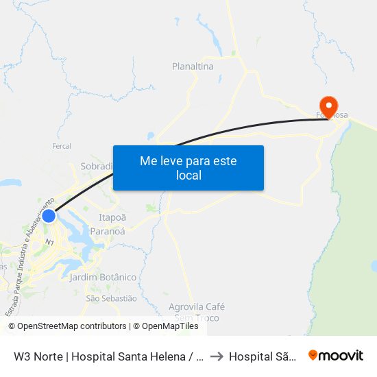 W3 Norte | Hospital Santa Helena / Santa Lúcia Norte to Hospital São Camilo map