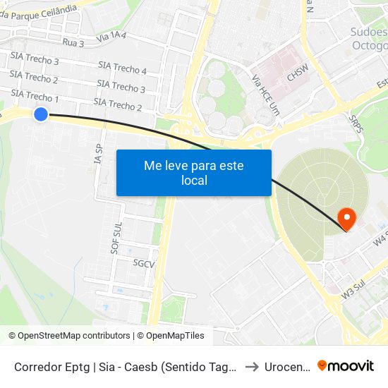 Corredor Eptg | Sia - Caesb (Sentido Taguatinga) to Urocentro map