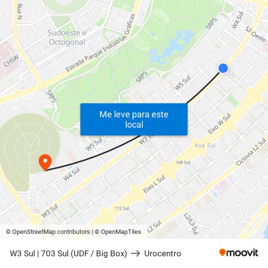 W3 Sul | 703 Sul (Udf / Big Box) to Urocentro map